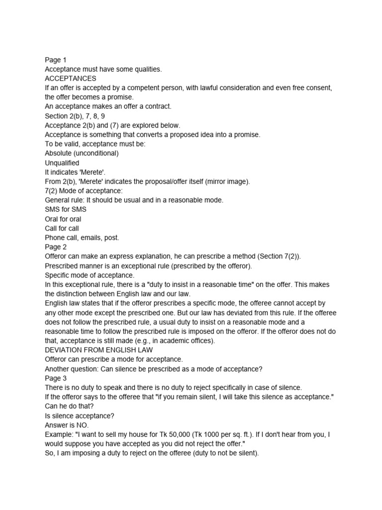 Dalima Mam 40 Page Notes | PDF | Offer And Acceptance | Intention