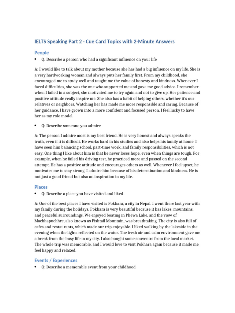 IELTS Speaking Part 2 Cue Card Guide | PDF
