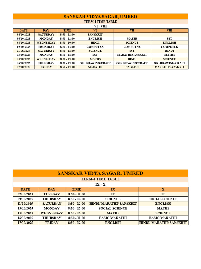 Time Table Format | PDF