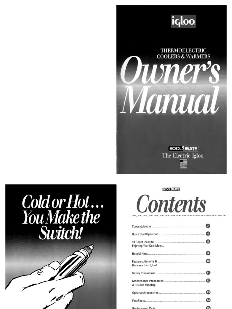 Igloo Kool Rider Cooler Thermo Electric Coolers Manual PDF