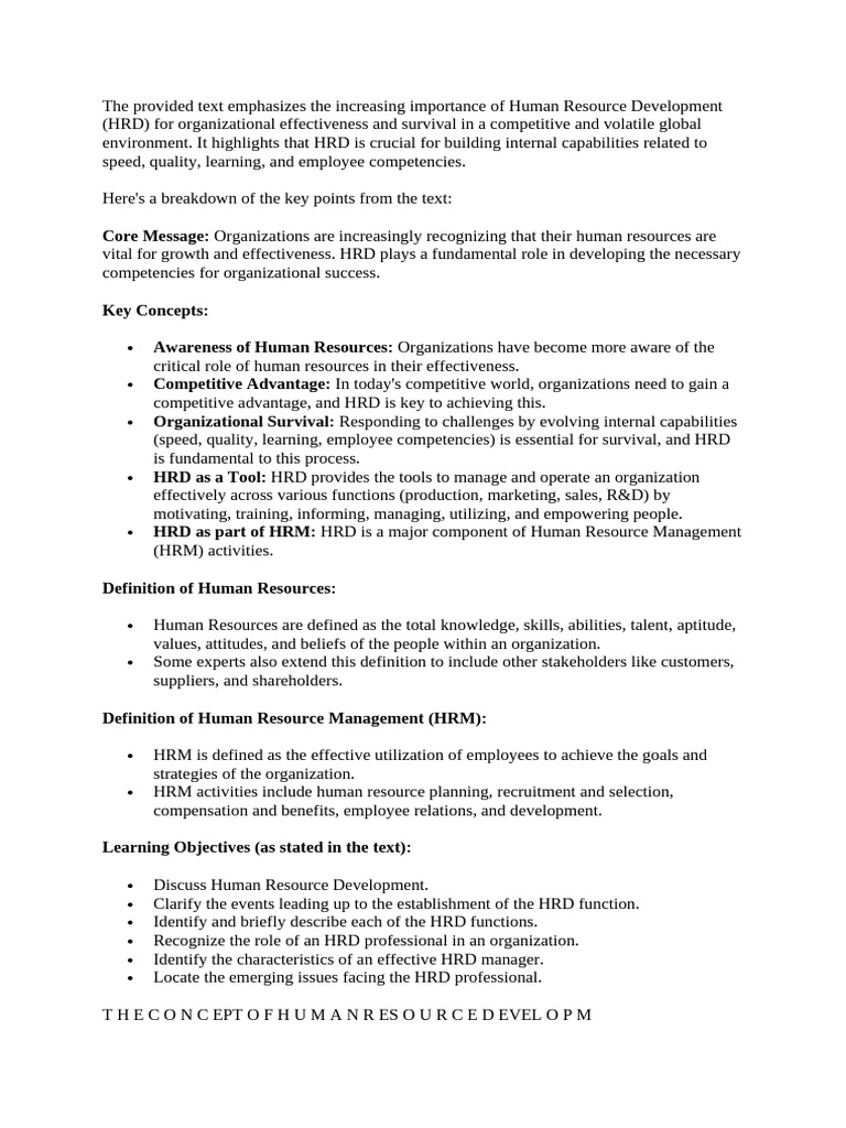 Importance of Human Resource Development | PDF | Performance Appraisal ...