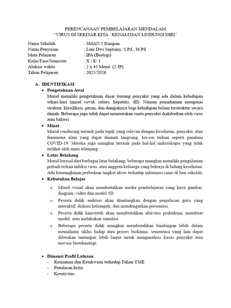RPP Biologi Kelas X Virus-Leni Dwi S - Rev 1 | PDF