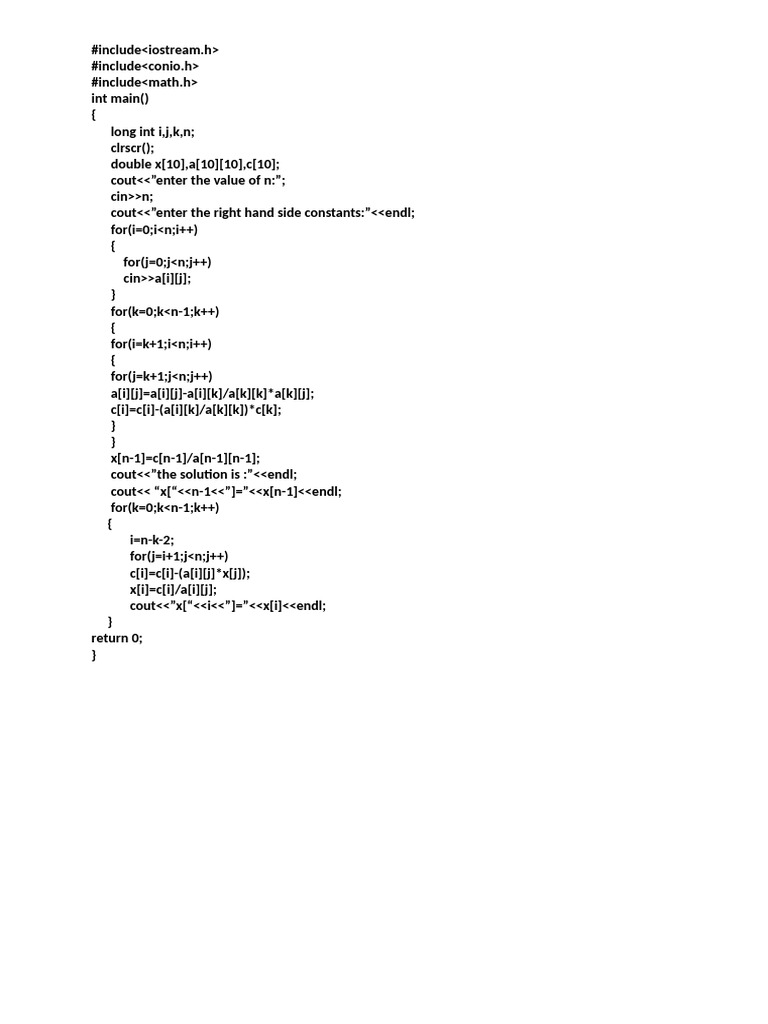 C++ Program for Solving Linear Equations | PDF