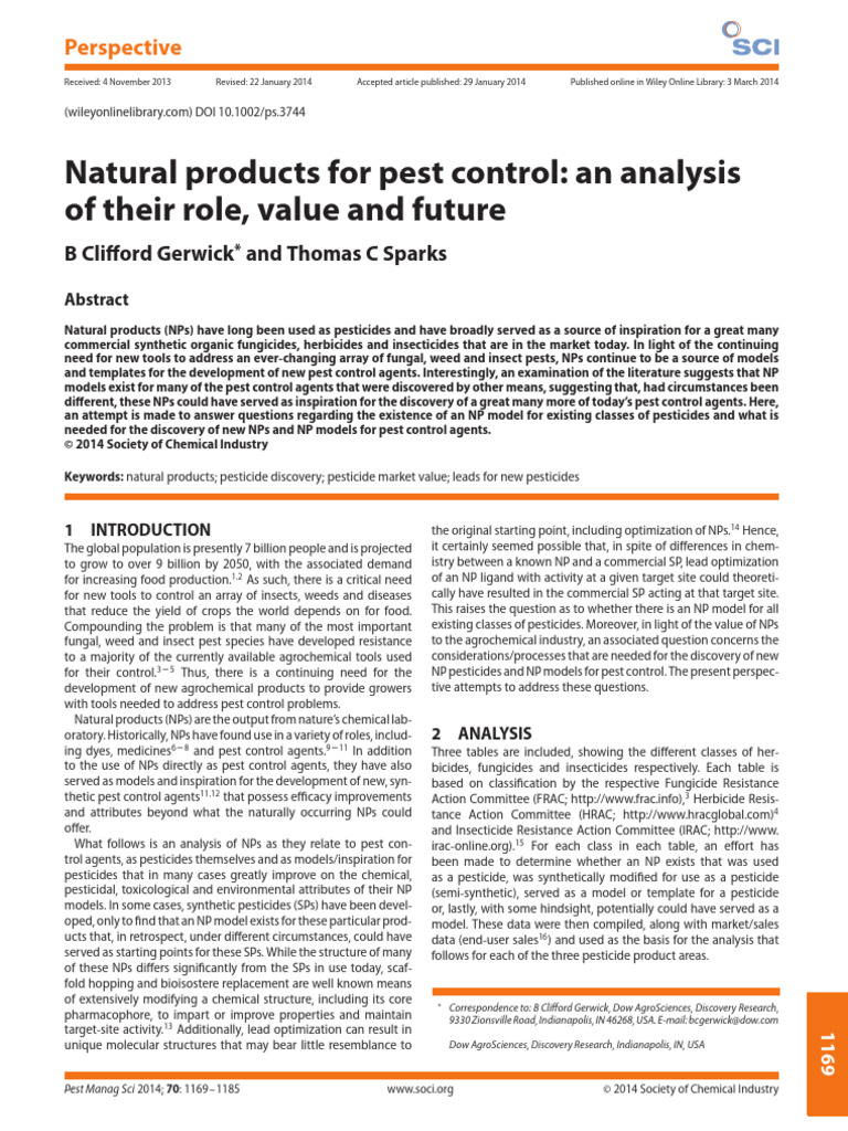 2014 Natural Products For Pest Control An Analysis of Their Role, Value ...