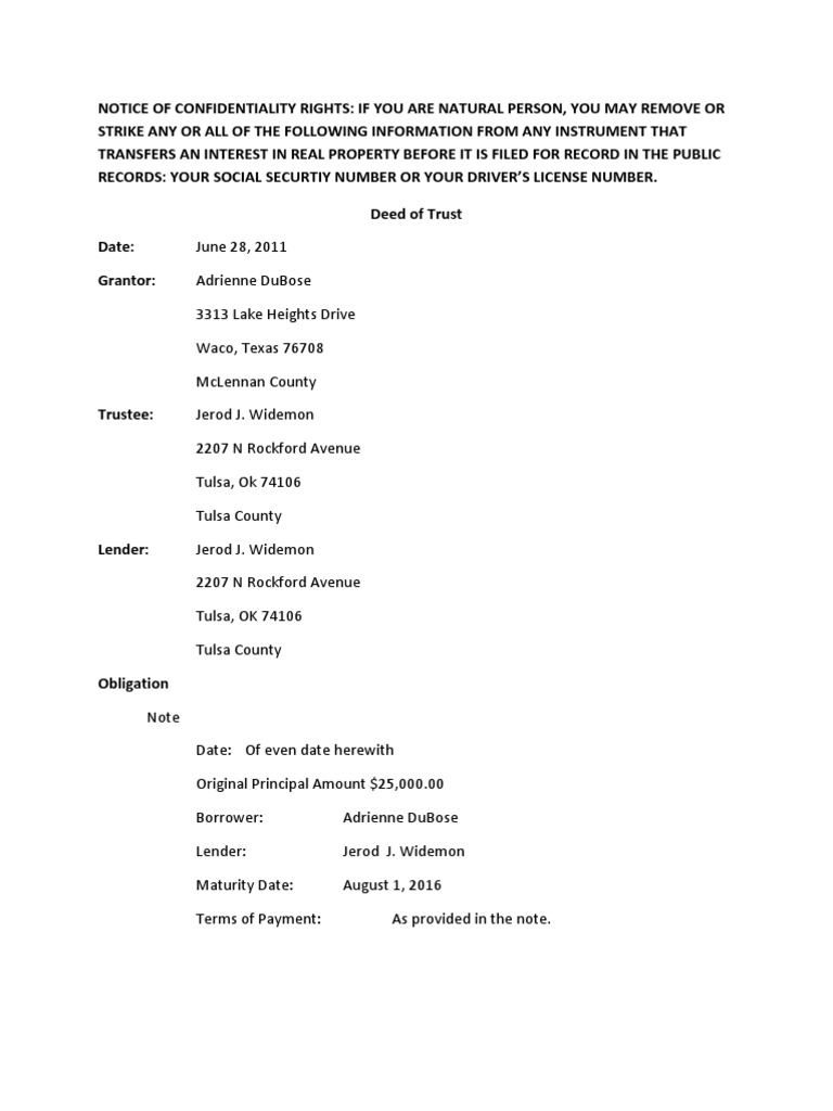 DEED OF TRUST REAL ESTATE intelligence overview