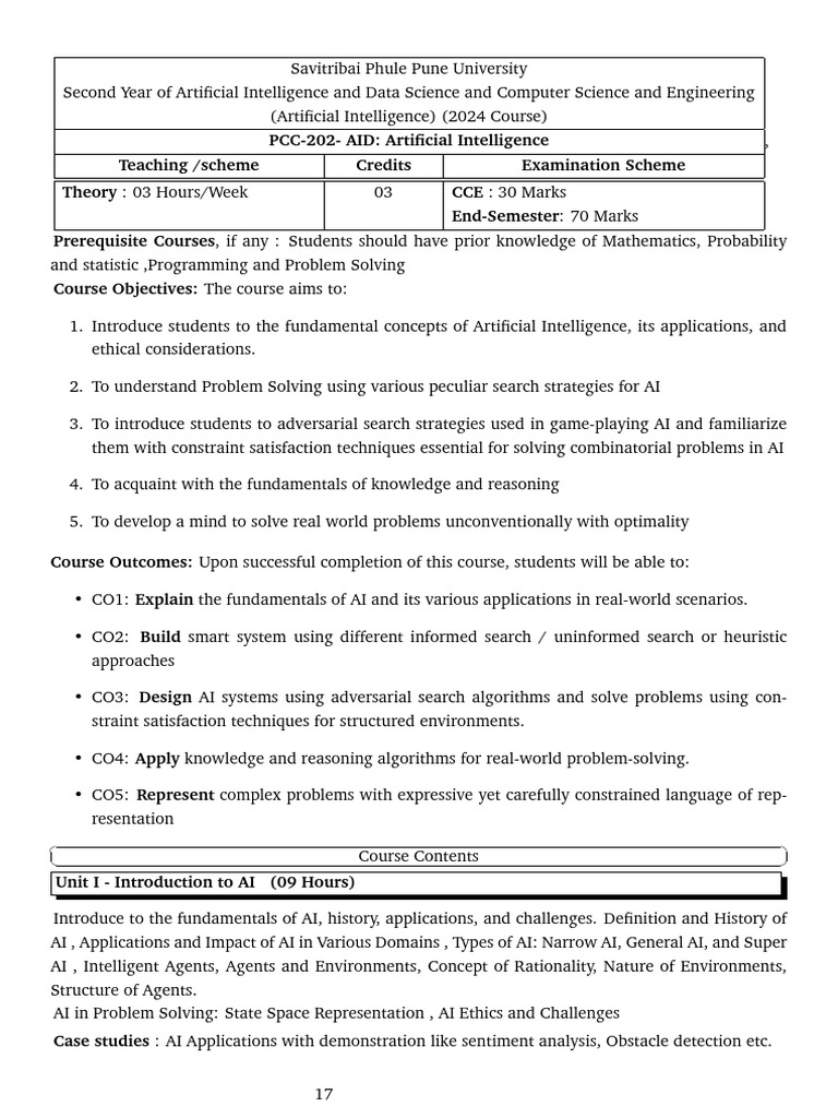 AI Course Syllabus Overview 2024 | PDF | Artificial Intelligence ...