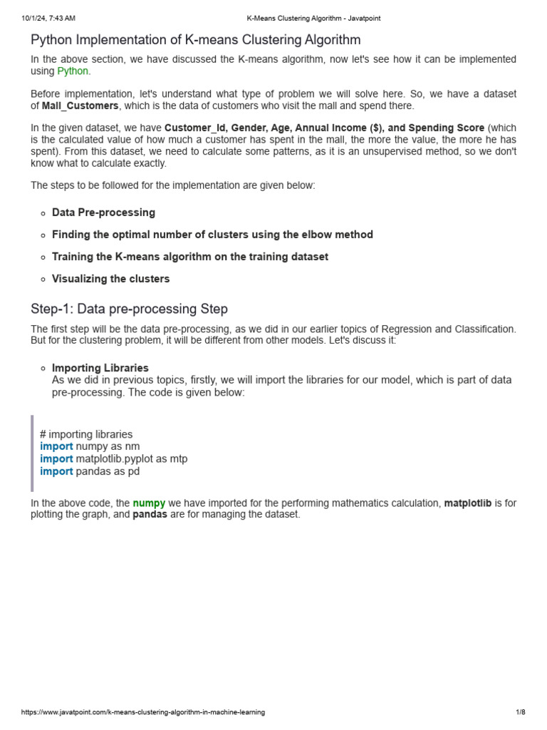 Python K-means Clustering Guide | PDF | Cluster Analysis | Algorithms ...