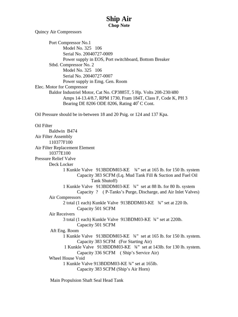 Quincy Air Compressors Chop Note | PDF | Machines | Turbomachinery
