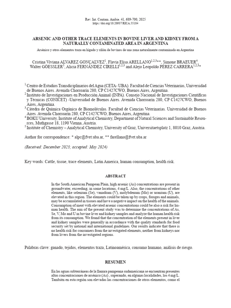 Arsenic and Other Trace Elements in Bovine Liver and Kidney From A ...