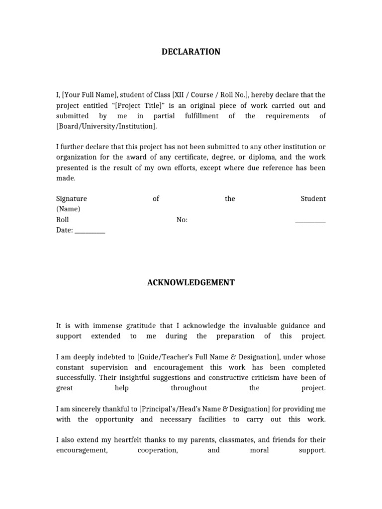 Project Acknowledgement and Declaration | PDF