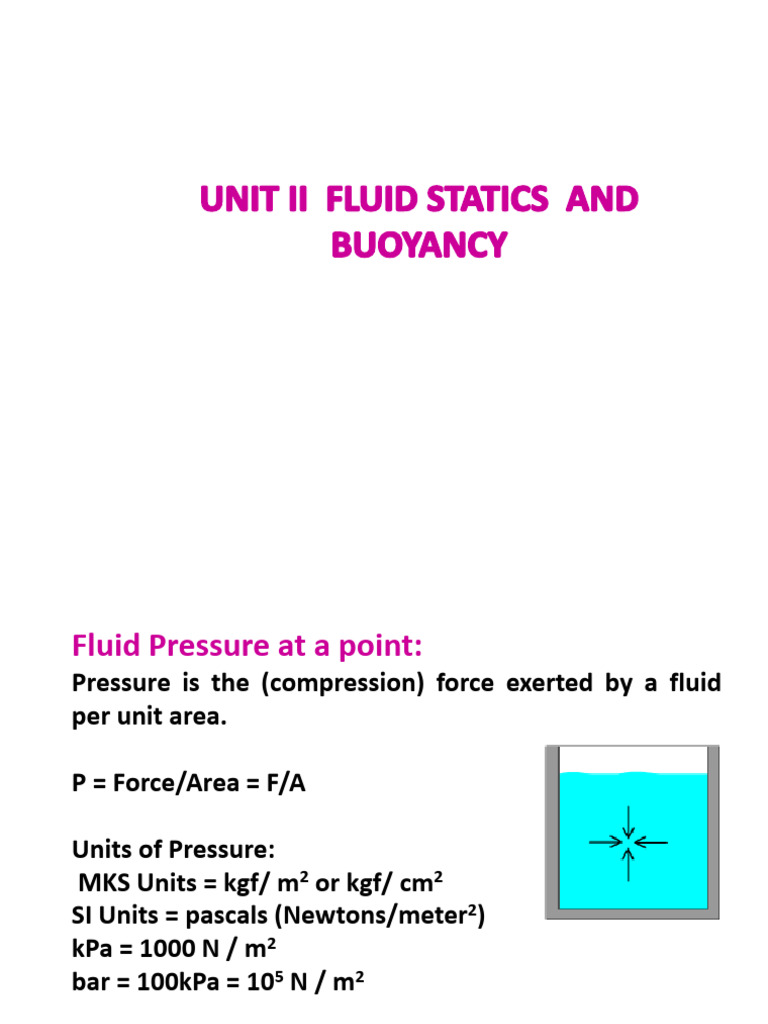 Fluid Statics and Buoyancy Principles | PDF | Buoyancy | Pressure