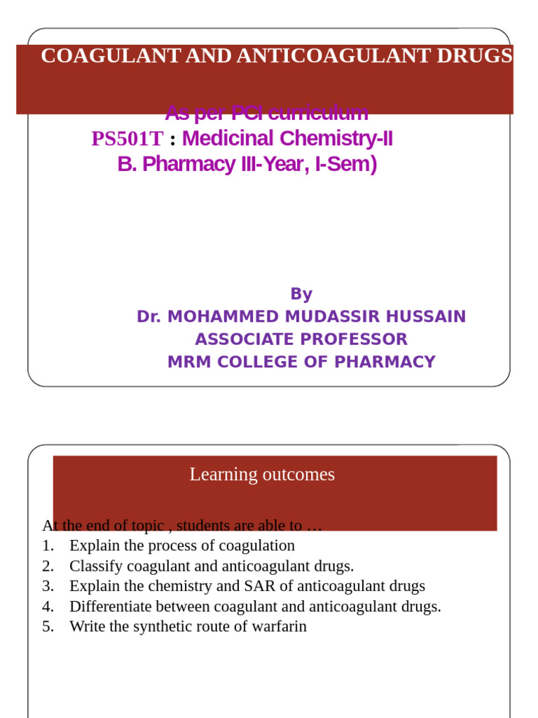 Coagulant and Anticoagulant Drugs | PDF | Coagulation | Bleeding