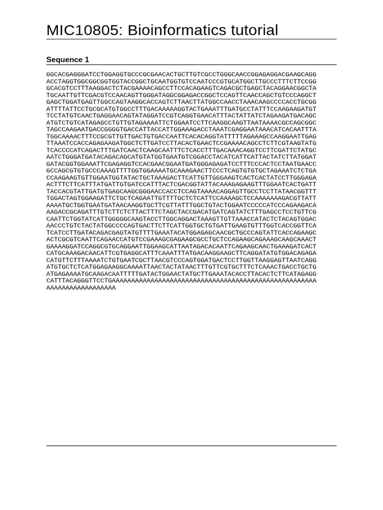 Bioinformatics Tutorial: Sequence Analysis | PDF | Computational ...