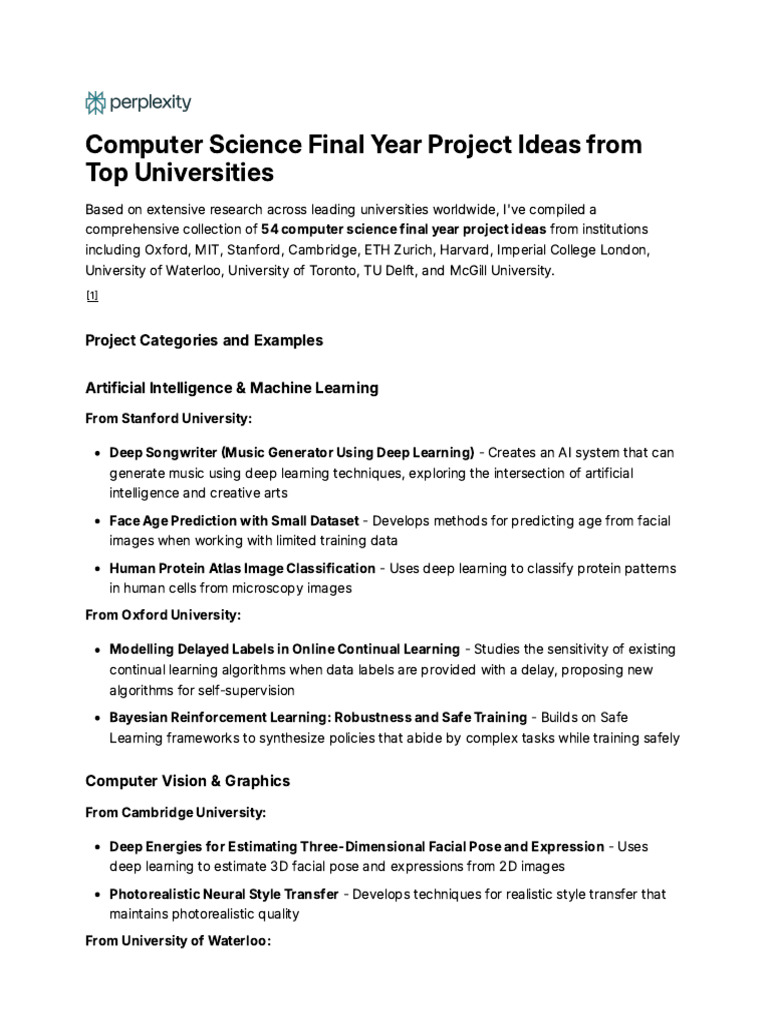 Top 54 Computer Science Project Ideas | PDF | Machine Learning | Deep ...