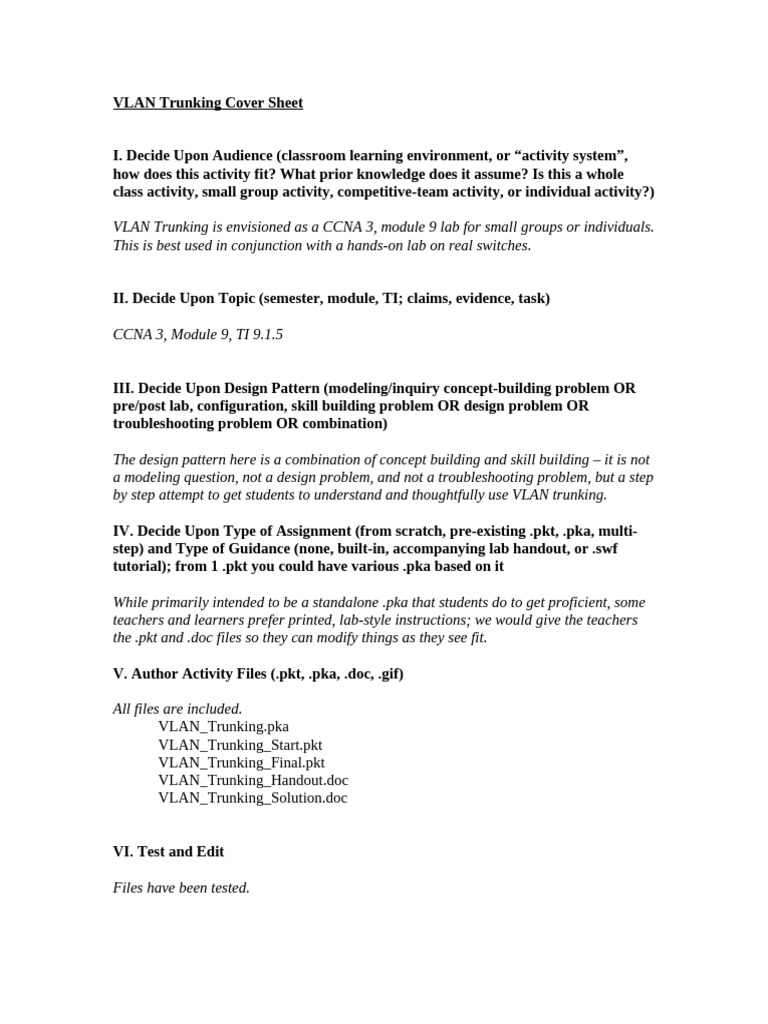 VLAN Trunking CoverSheet | PDF