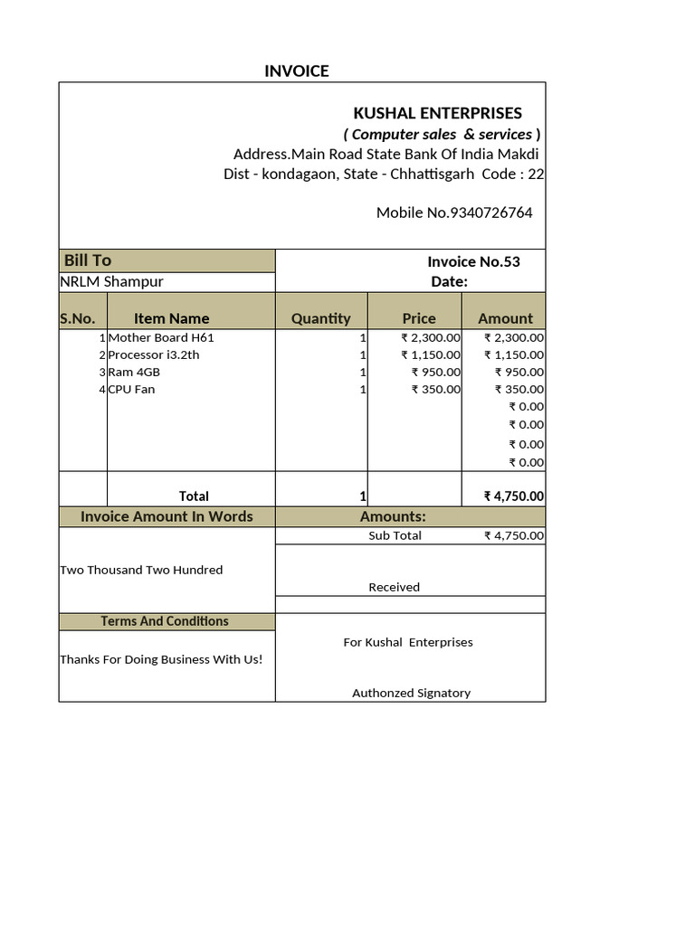 Invoice for Computer Parts Sale | PDF