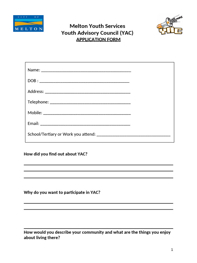 YAC Application Form for Youth | PDF