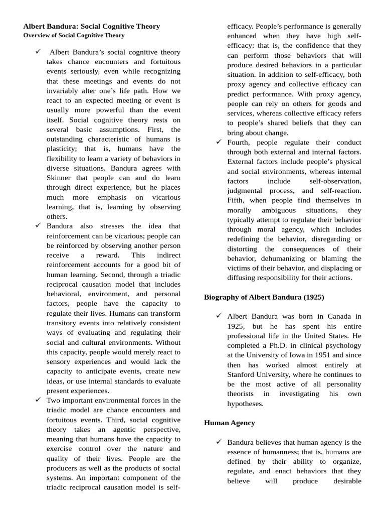 Understanding Bandura's Social Cognitive Theory | PDF | Self Efficacy ...