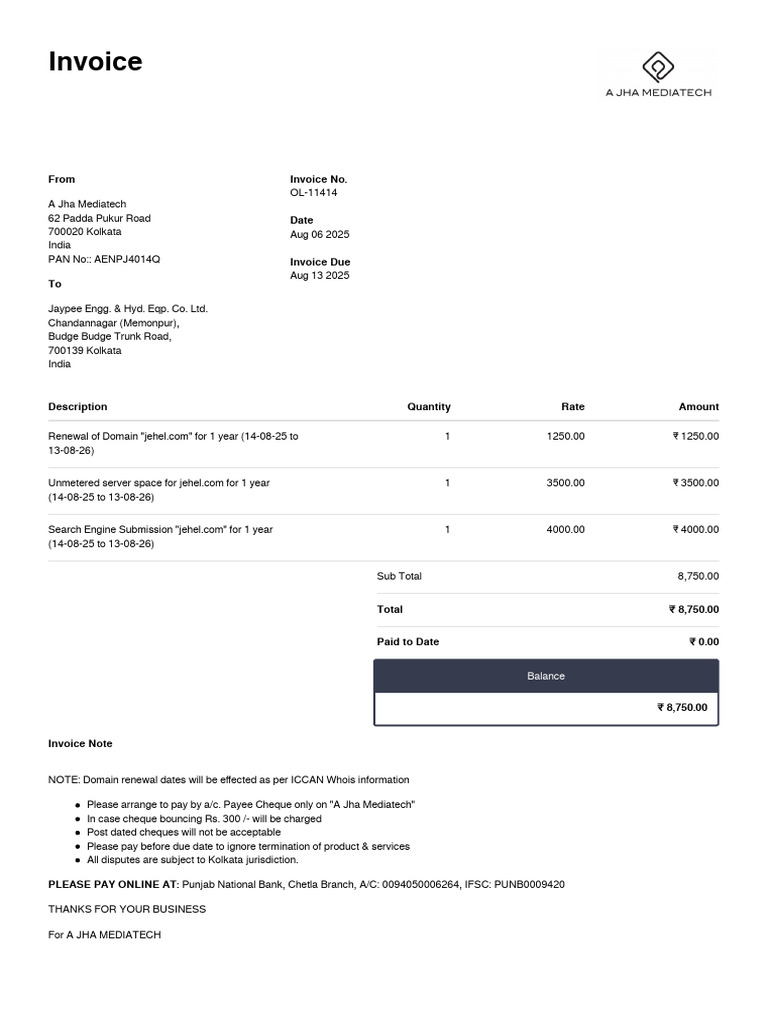 Invoice for Domain Renewal and Services | PDF