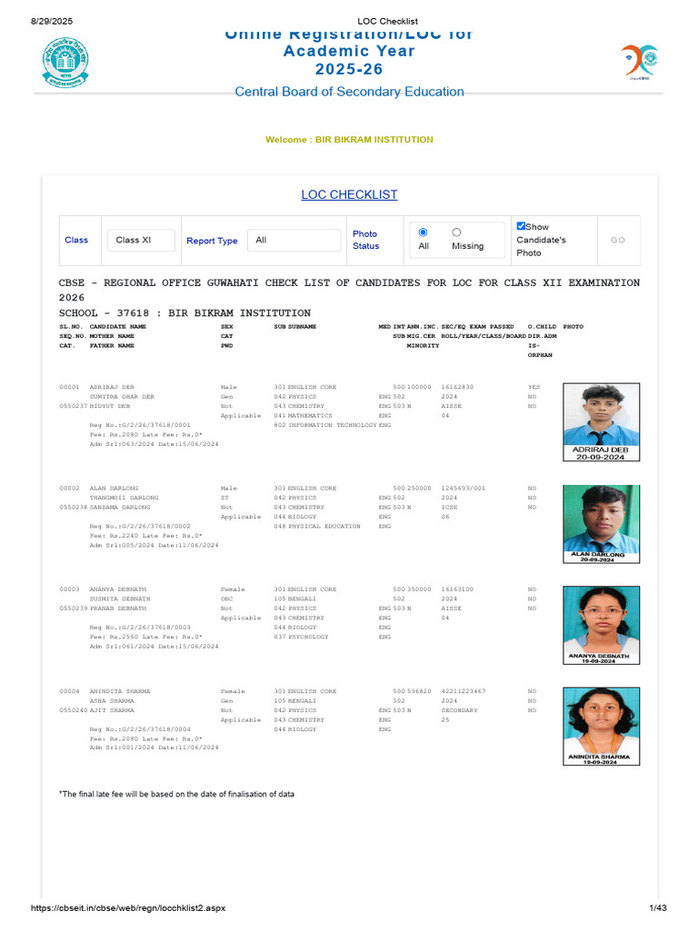LOC Checklist for Class XII Candidates | PDF | Educational ...