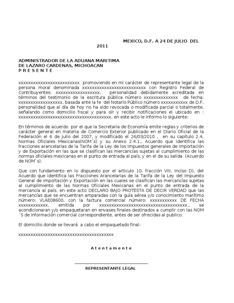 Carta de Excepción para NOMs | PDF | Finanzas y dinero
