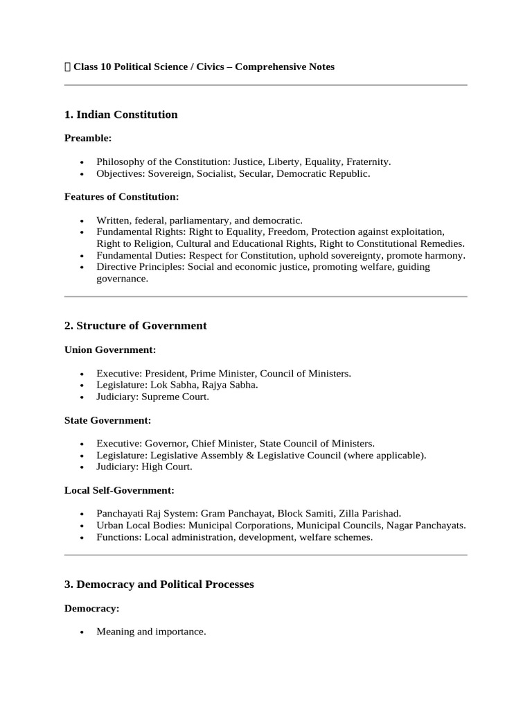 Class 10 Political Science Notes Guide | PDF | Legal Documents | Government