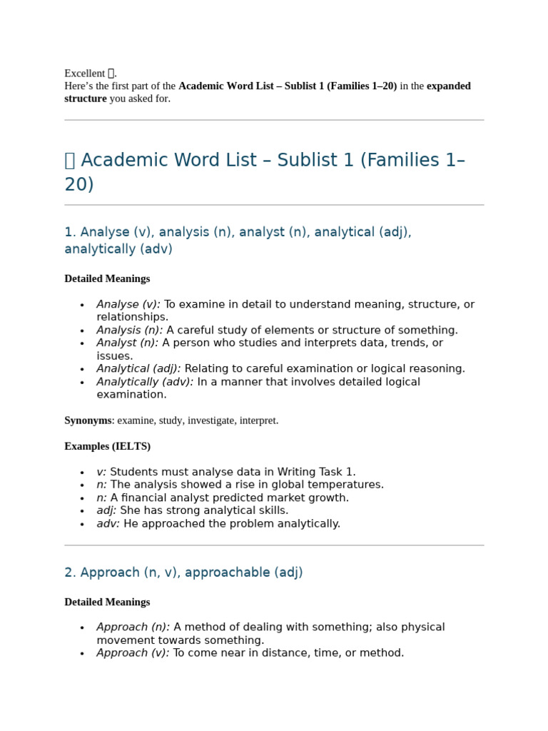 Academic Word List: Sublist 1 (1-20) | PDF | Theory | Percentage