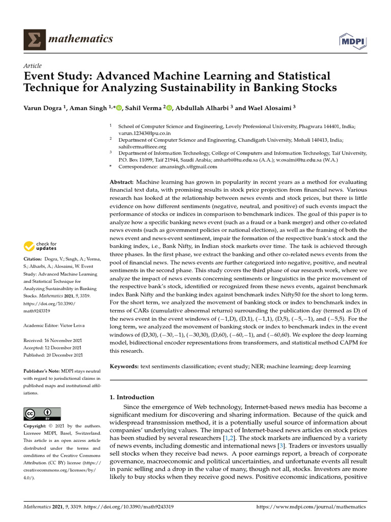 Machine Learning for Banking Stock Analysis | PDF | Deep Learning ...