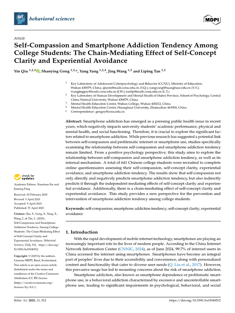 Self-Compassion and Smartphone Addiction | PDF | Emotional Self ...