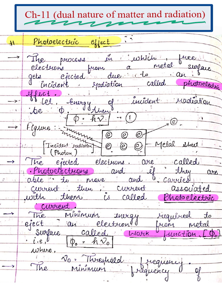 Ch-11 Complete Notes (Dual Nature of Matter and Radiation) | PDF