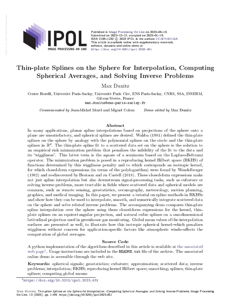 Spherical Thin-Plate Splines Tutorial | PDF | Hilbert Space | Interpolation