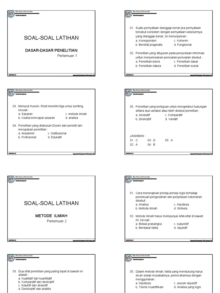Soal Latihan Bsi Metode Penelitian