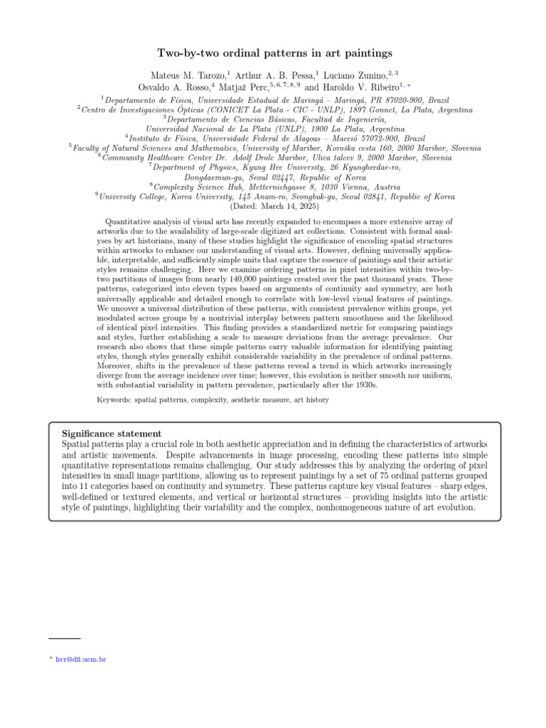 Two-by-Two Ordinal Patterns in Art | PDF | Image Resolution | Paintings