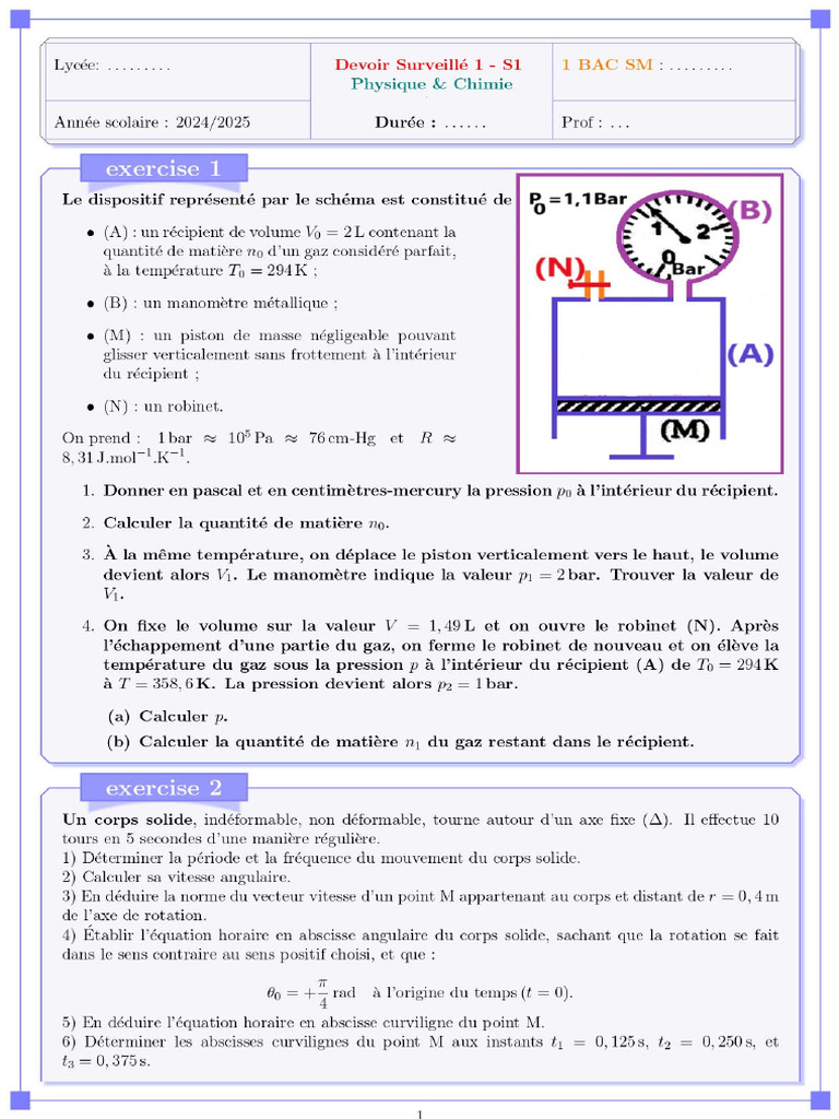 Devoir 1 - 1bac SM | PDF
