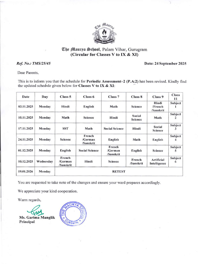 Revised Assessment Schedule for Classes V-IX & XI | PDF | Languages ...