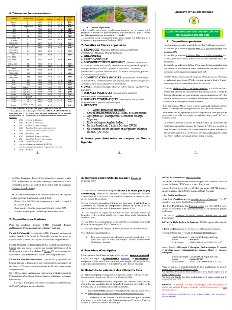 Frais et Inscription UCC 2025-2026 | PDF