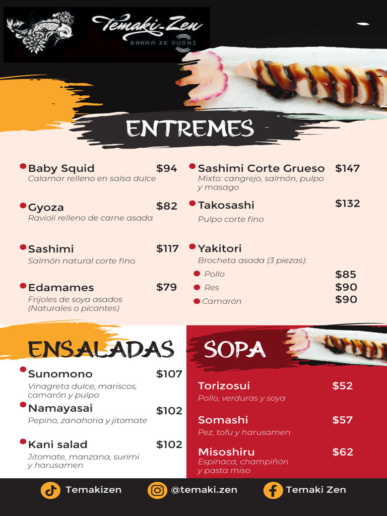 Menú de Temaki y Sushi Variado | PDF | Mariscos | Alimentos