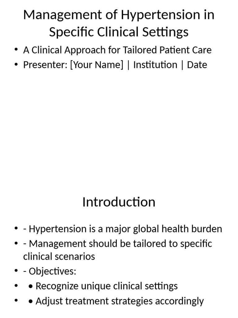 Management of Hypertension in Specific Clinical Settings | PDF