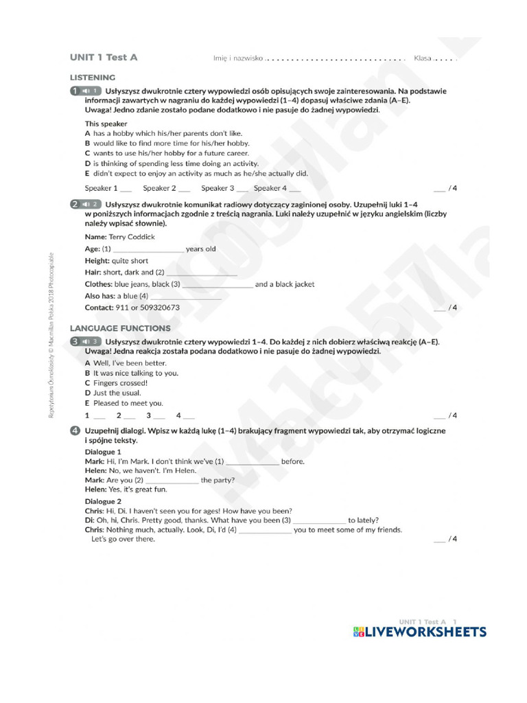 Angielski Unit 1 - 1 | PDF