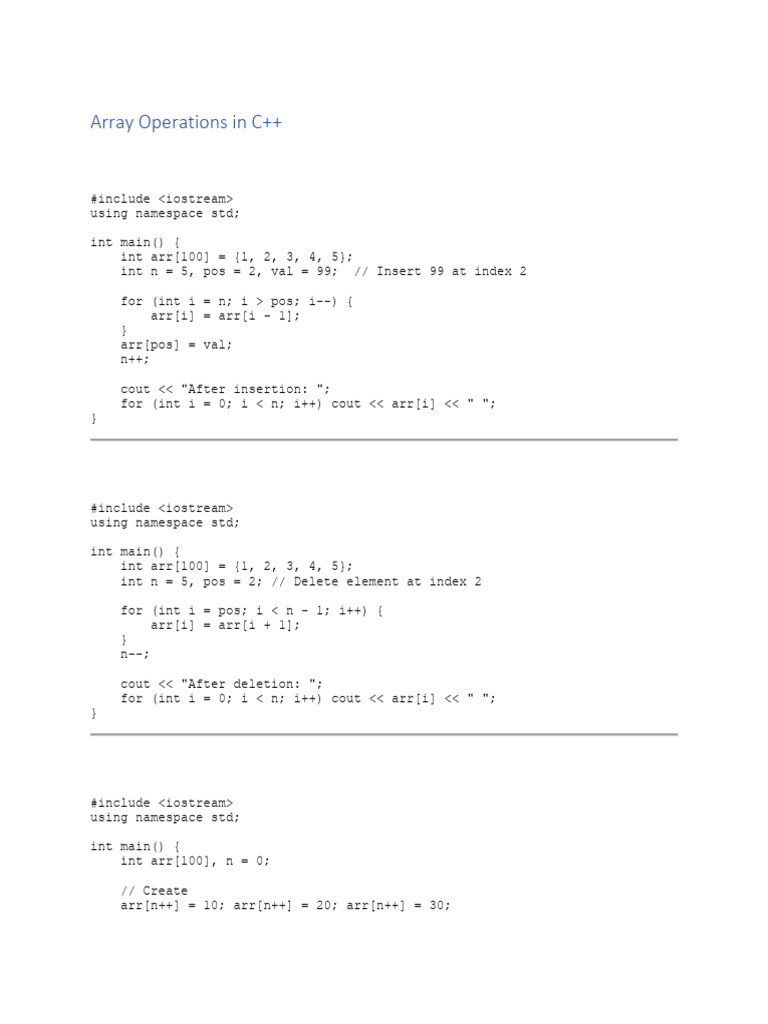 C++ Array Operations Guide | PDF | Namespace | Object Oriented Programming