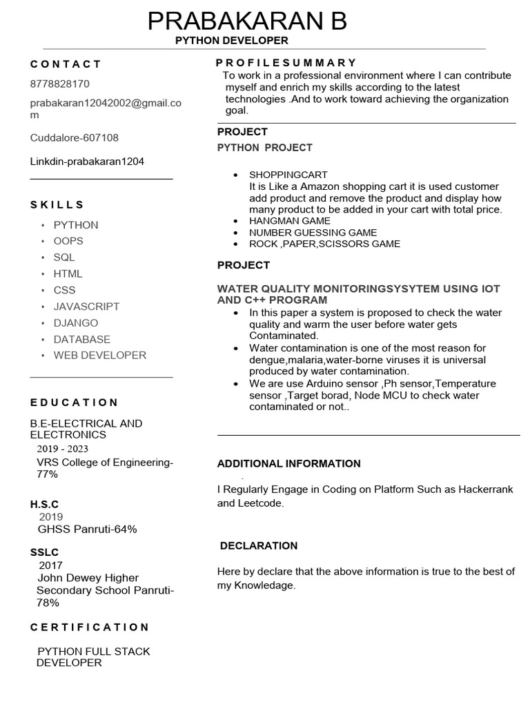 Python Developer Resume Summary | PDF | Computing | Computer Programming