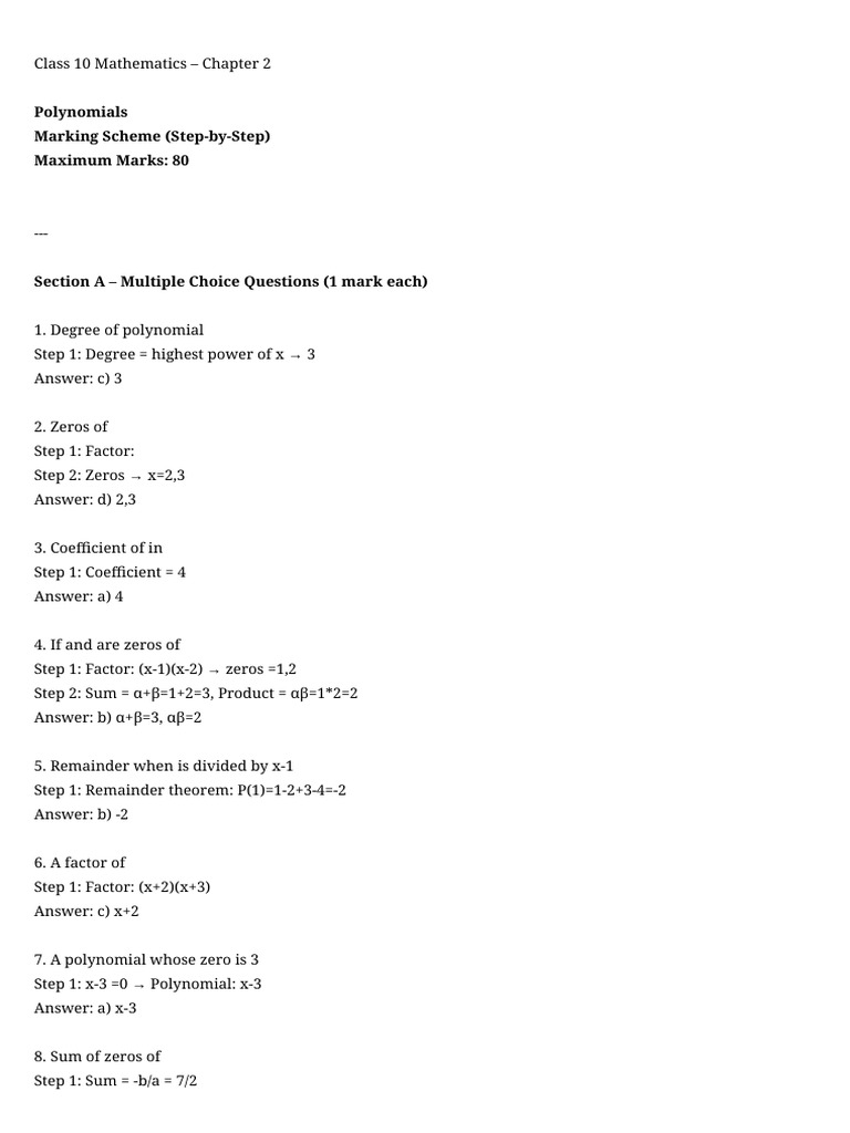 Class 10 Maths: Polynomials Chapter 2 | PDF | Factorization ...