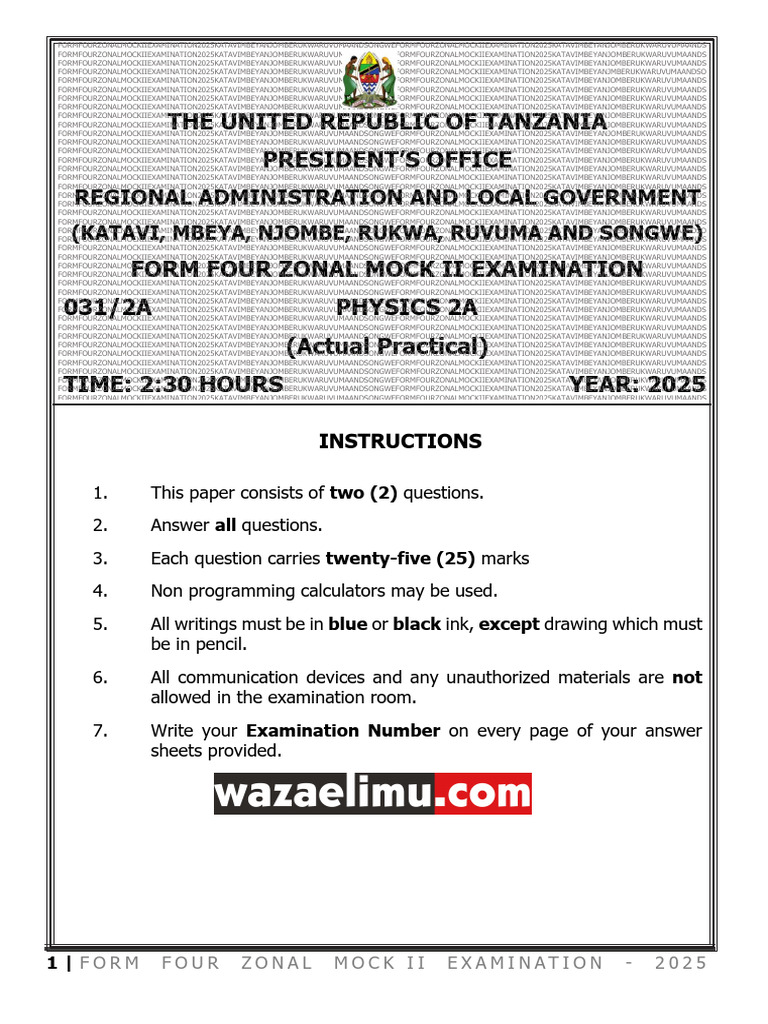 2025 Form Four Zonal Mock Physics Exam | PDF | Pendulum | Electrical ...