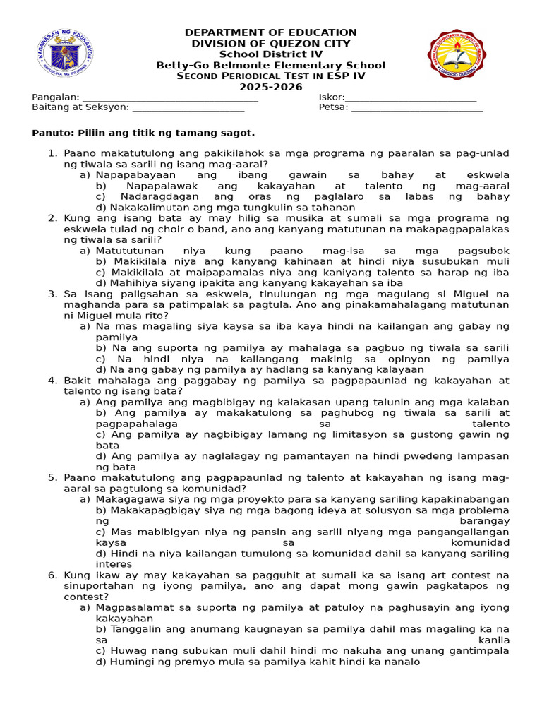 PT - Esp 4 Q2 25-26 | PDF