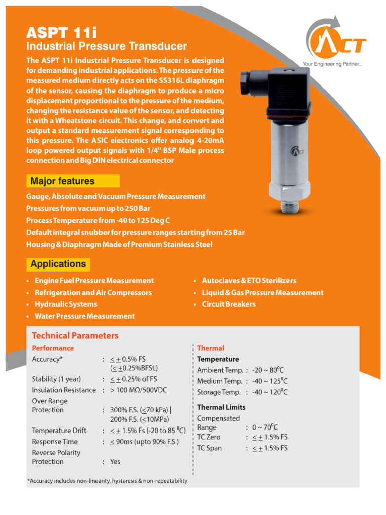 ASPT 11i Industrial Pressure Transducer | PDF | Pressure Measurement ...