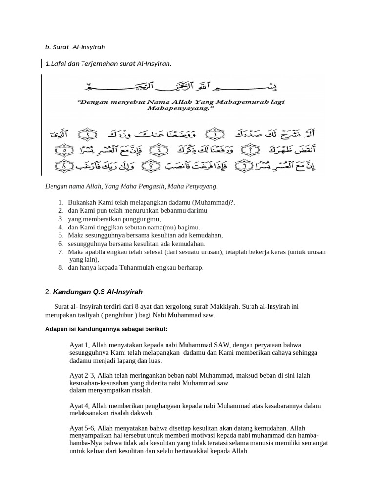 Kandungan dan Makna Surat Al-Insyirah | PDF