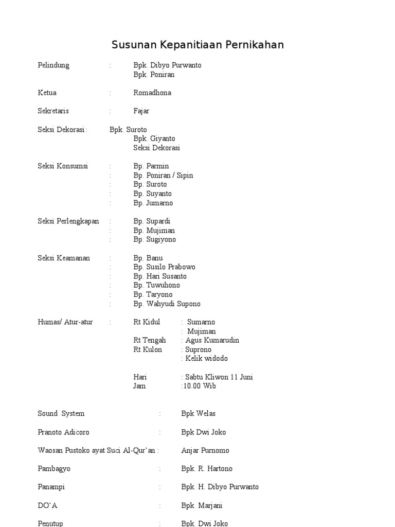 Susunan Acara Pernikahan Pdf