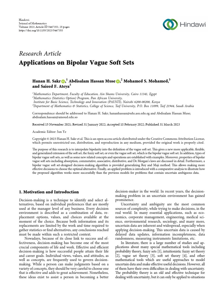 Bipolar Vague Soft Sets in Decision-Making | PDF | Fuzzy Logic ...