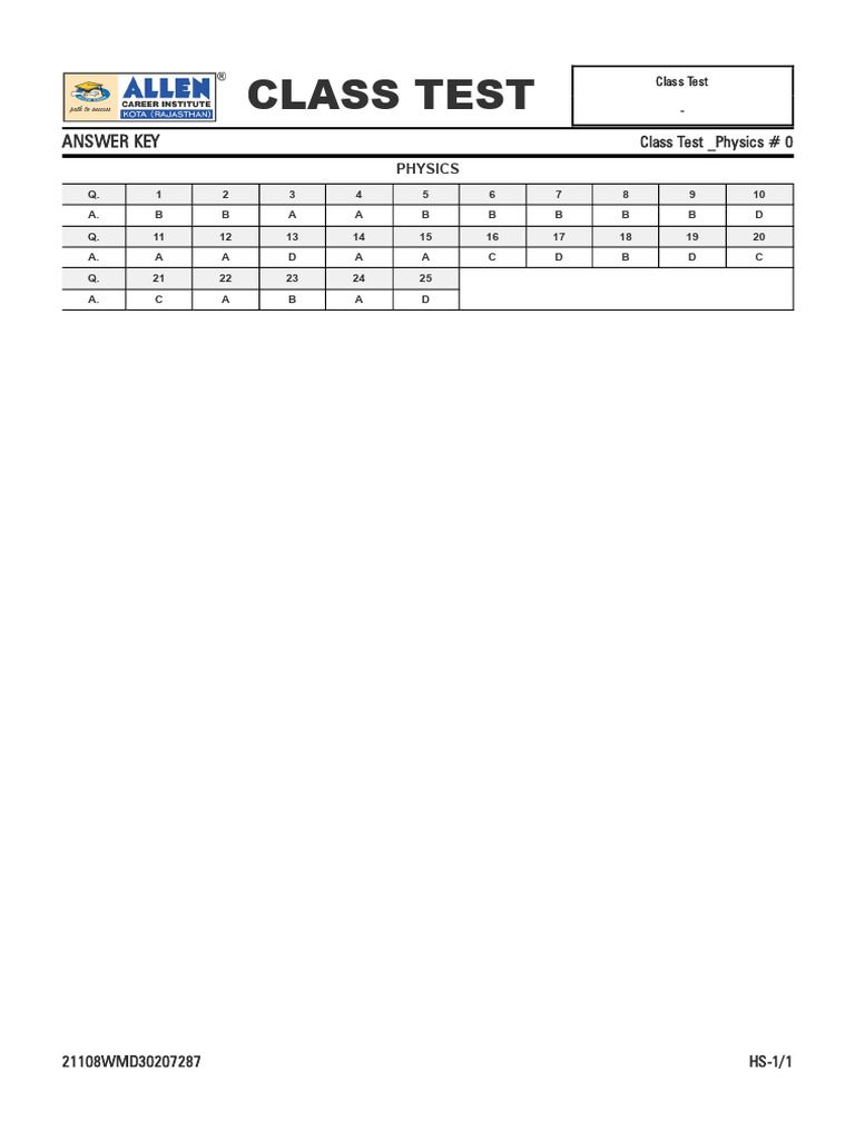 2809_Class Test _21108WMD30207287_PHY_ANS | PDF