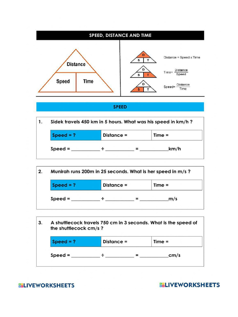 Speed, Distance, and Time Worksheet | PDF